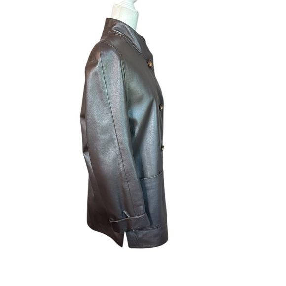 Elegant Gray Women's Leather Metallic Brown Jacket Size Small - Picture 3 of 6